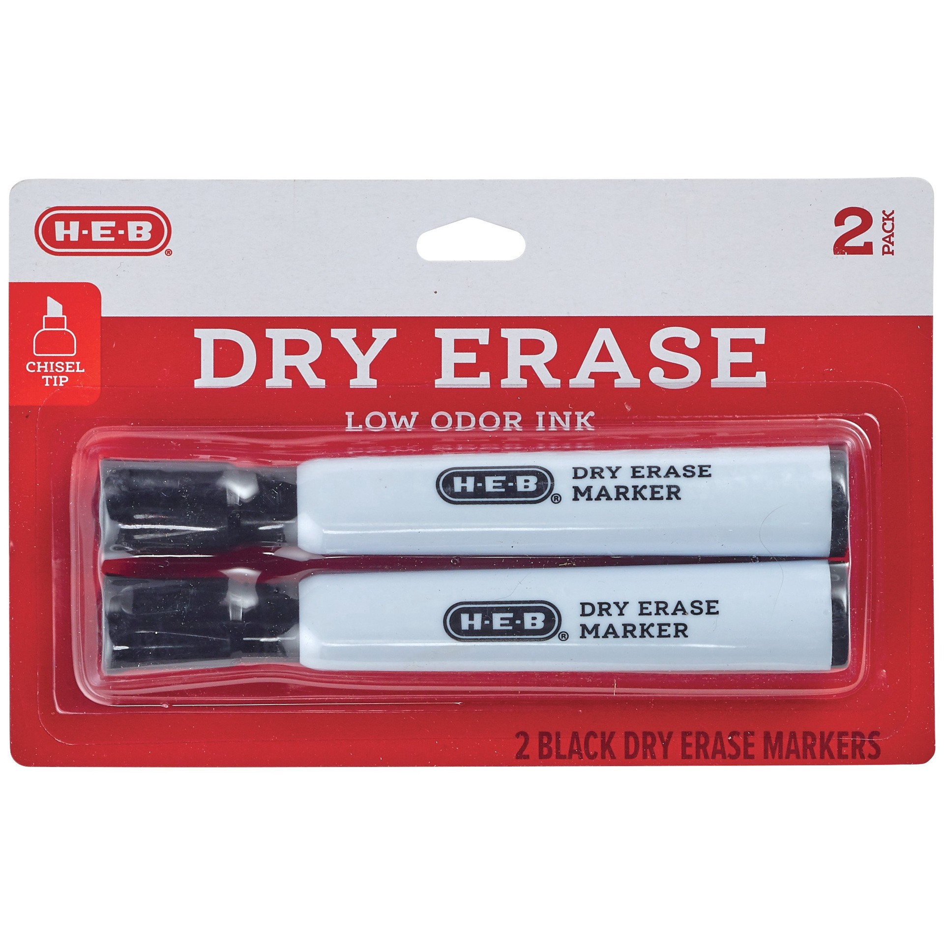 slide 1 of 1, H-E-B Black Chisel Dry Erase Markers, 2 ct