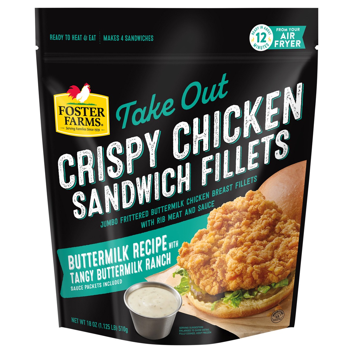 slide 1 of 2, Foster Farms Buttermilk Recipe Take Out Crispy Chicken Sandwich Fillets with Tangy Buttermilk Ranch, 16 oz