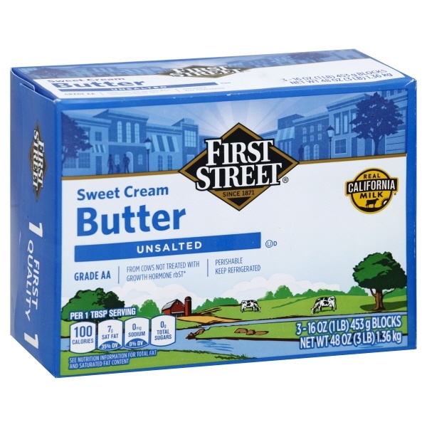 slide 1 of 1, First Street Unsalted Butter, 3 ct; 1 lb