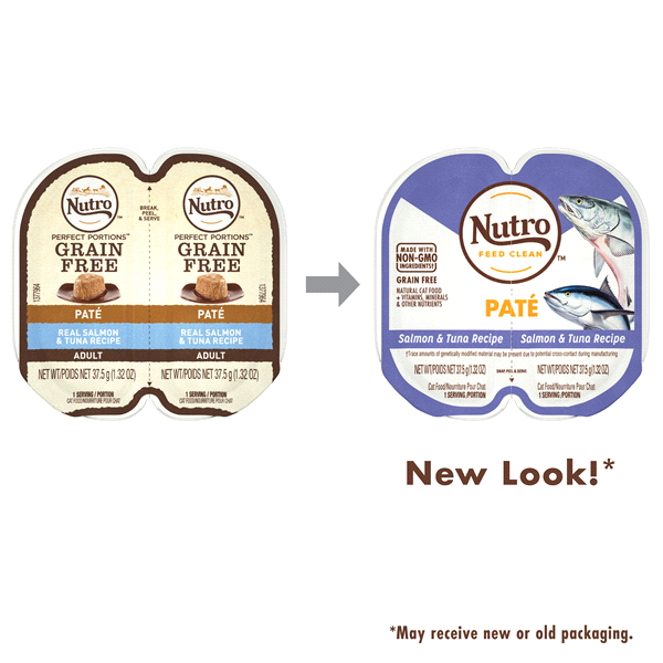 slide 3 of 4, Nutro Grain Free Natural Wet Cat Food Pate Salmon and Tuna Recipe Perfect Portions Twin-Pack Tray, 2.64 oz