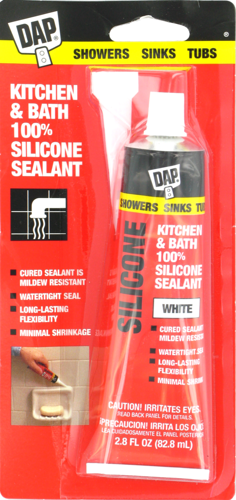 slide 1 of 1, DAP Kitchen & Bath 100% Silicone Rubber Sealant - White, 2.8 fl oz