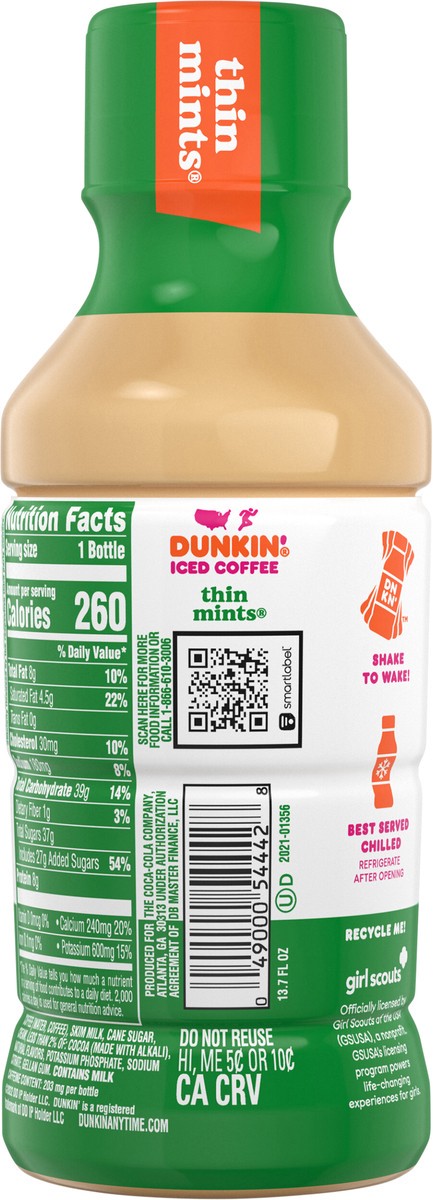 slide 3 of 7, Dunkin' Thin Mint Iced Coffee Bottle, 13.7 fl oz, 13.7 oz