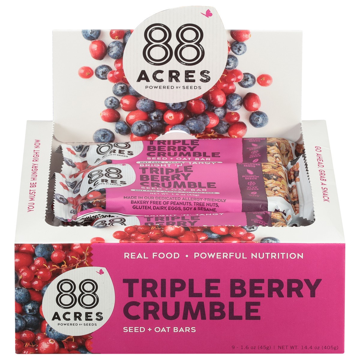 slide 1 of 4, 88 Acres Triple Berry Crumble Seed + Oat Bars 9 ea, 12 ct; 1.6 oz