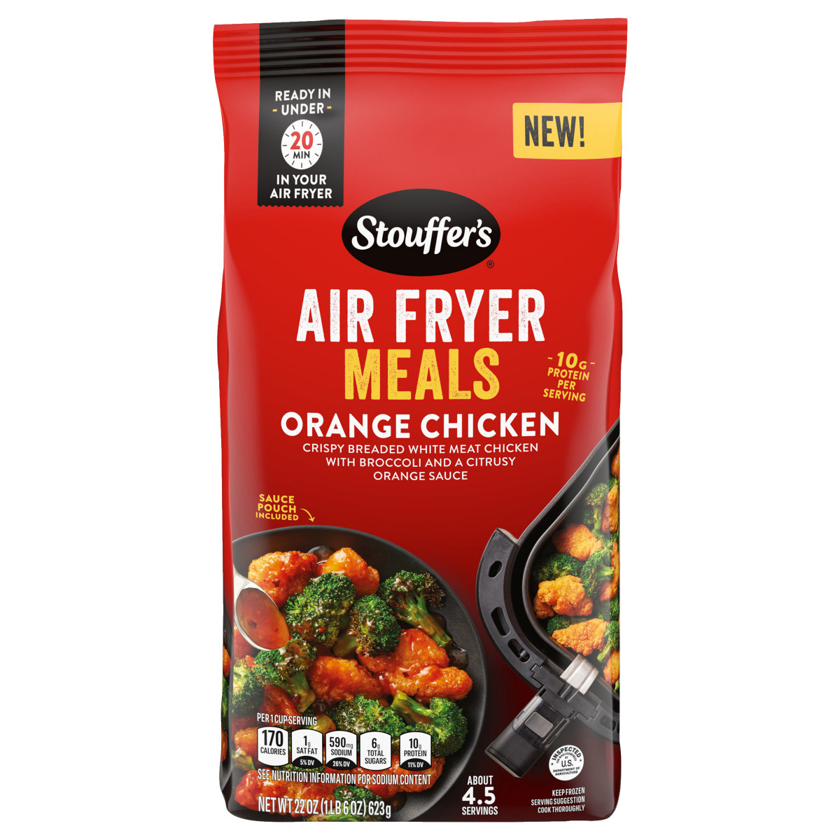 slide 1 of 5, Stouffer's Stouffer''s Air Fryer Meals, Orange Chicken, Crispy Chicken & Broccoli, Frozen Meals, 22 oz