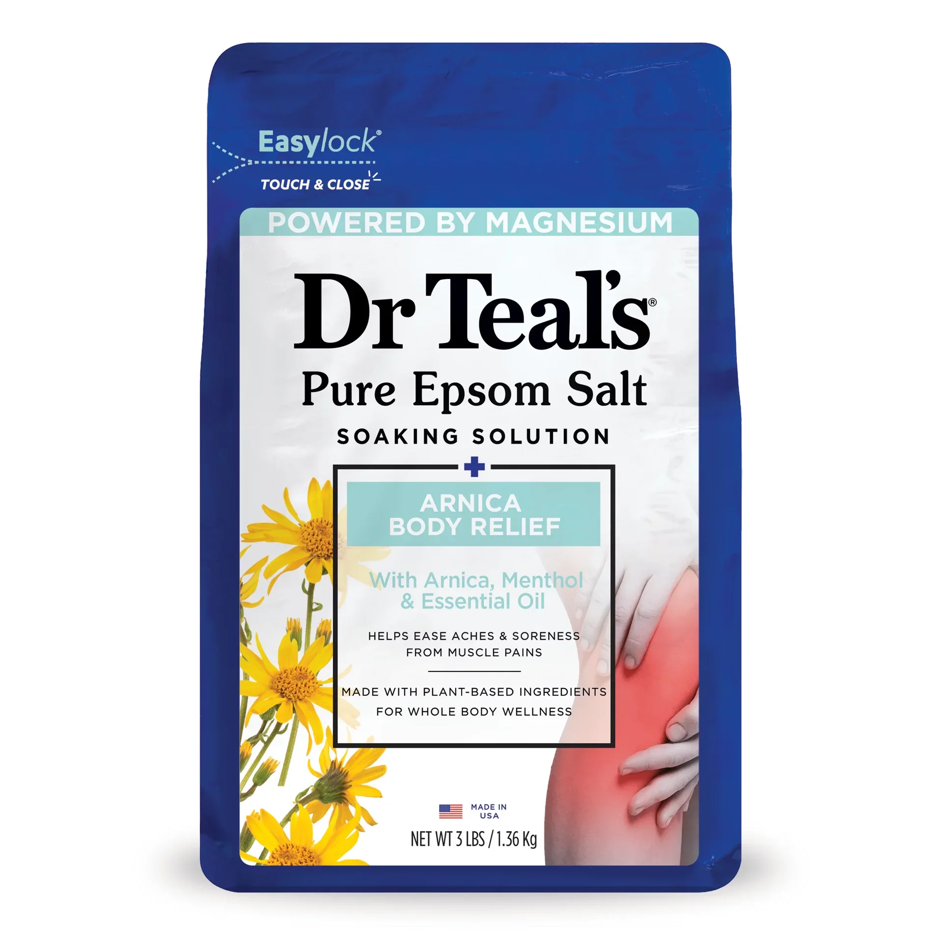 slide 1 of 1, Dr. Teal's Pure Epsom Salt Soaking Solution + Arnica Body Relief 3 lb, 3 lb