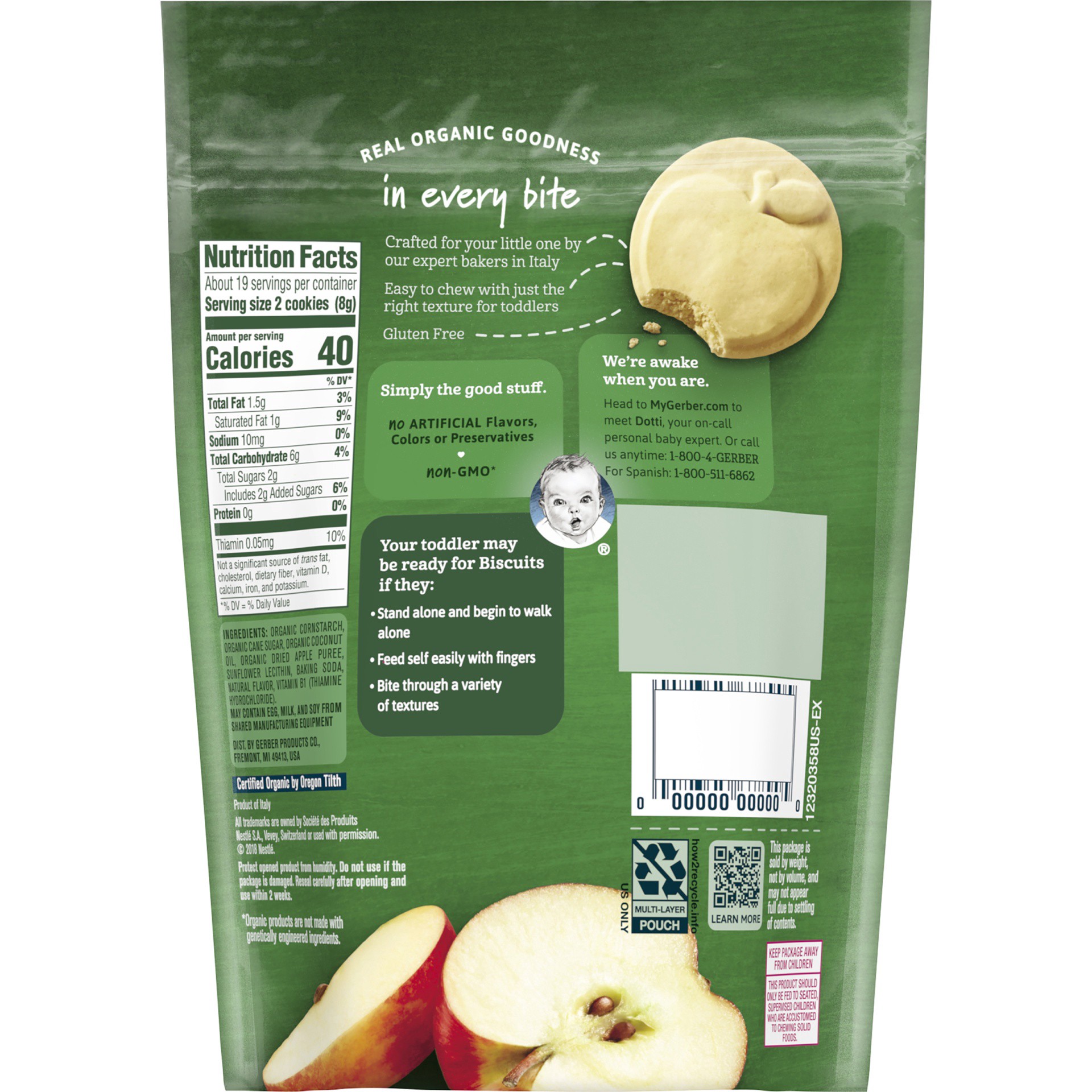 slide 4 of 9, Gerber 2nd Foods Organic Gluten Free Biscuits Graduatess, Apple, 5.29 oz Bag, 5.29 oz