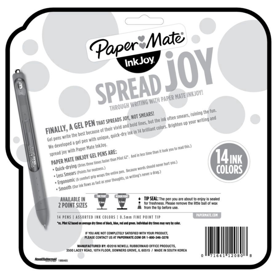 slide 2 of 2, Paper Mate Inkjoy Retractable Gel Pens, Fine Point, Assorted Colors, Pens, 14 ct; 0.5 mm