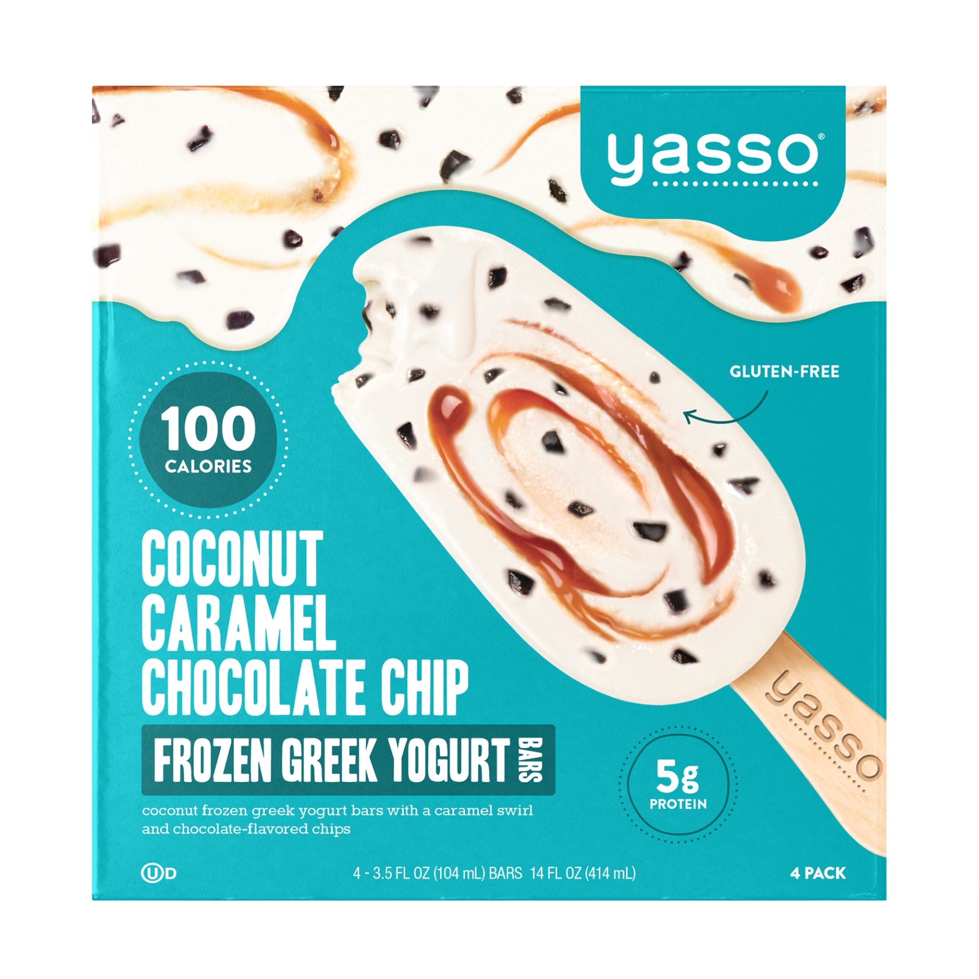 slide 1 of 1, Yasso Coconut Caramel Chocolate Chip Frozen Greek Yogurt Bars, 4 ct; 3.5 fl oz