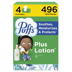 Puffs Plus Lotion 2-Ply Gentle & Soothing Facial Tissues 4 - 124 Tissue Boxes