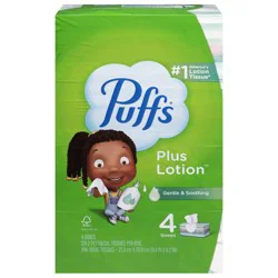Puffs Plus Lotion 2-Ply Gentle & Soothing Facial Tissues 4 - 124 Tissue Boxes