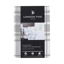 London Fog Microfiber Pillowcase Set (2) Standard Gray Plaid