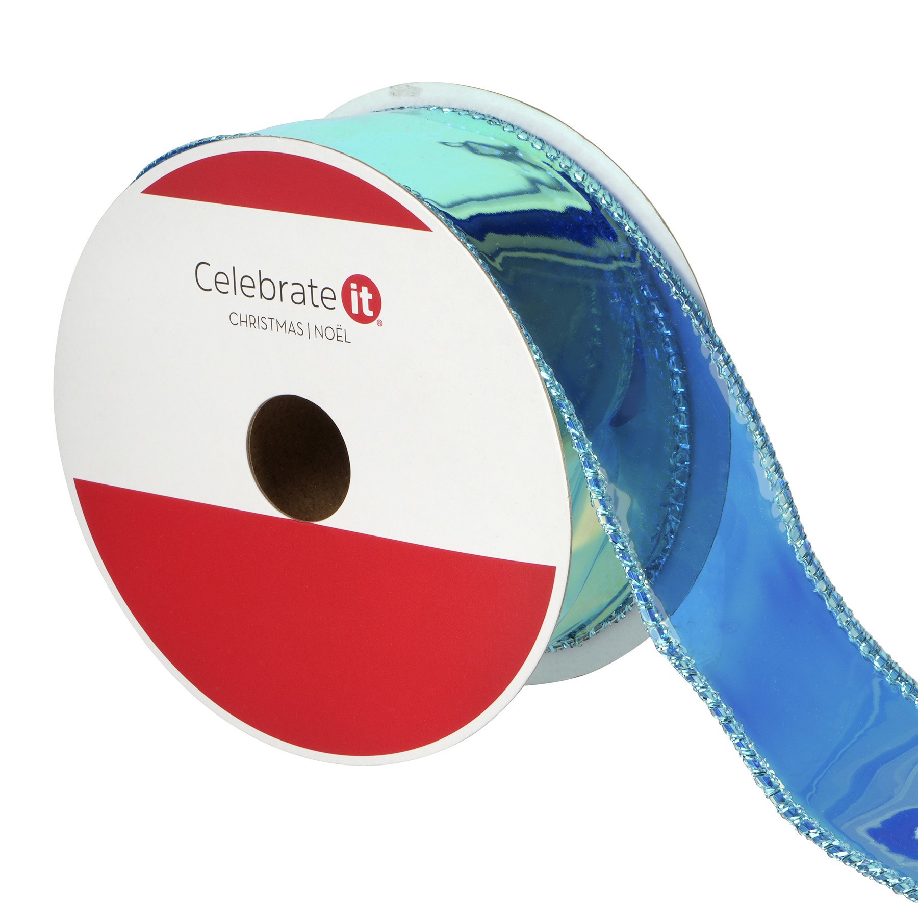 slide 2 of 3, 1.5" X 20ft. Clear Turquoise Wired Vinyl Ribbon By Celebrate It, 1.5 in x 20 ft