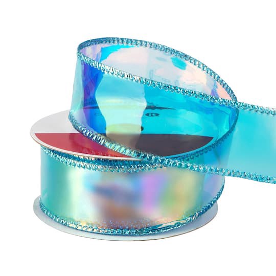slide 1 of 3, 1.5" X 20ft. Clear Turquoise Wired Vinyl Ribbon By Celebrate It, 1.5 in x 20 ft