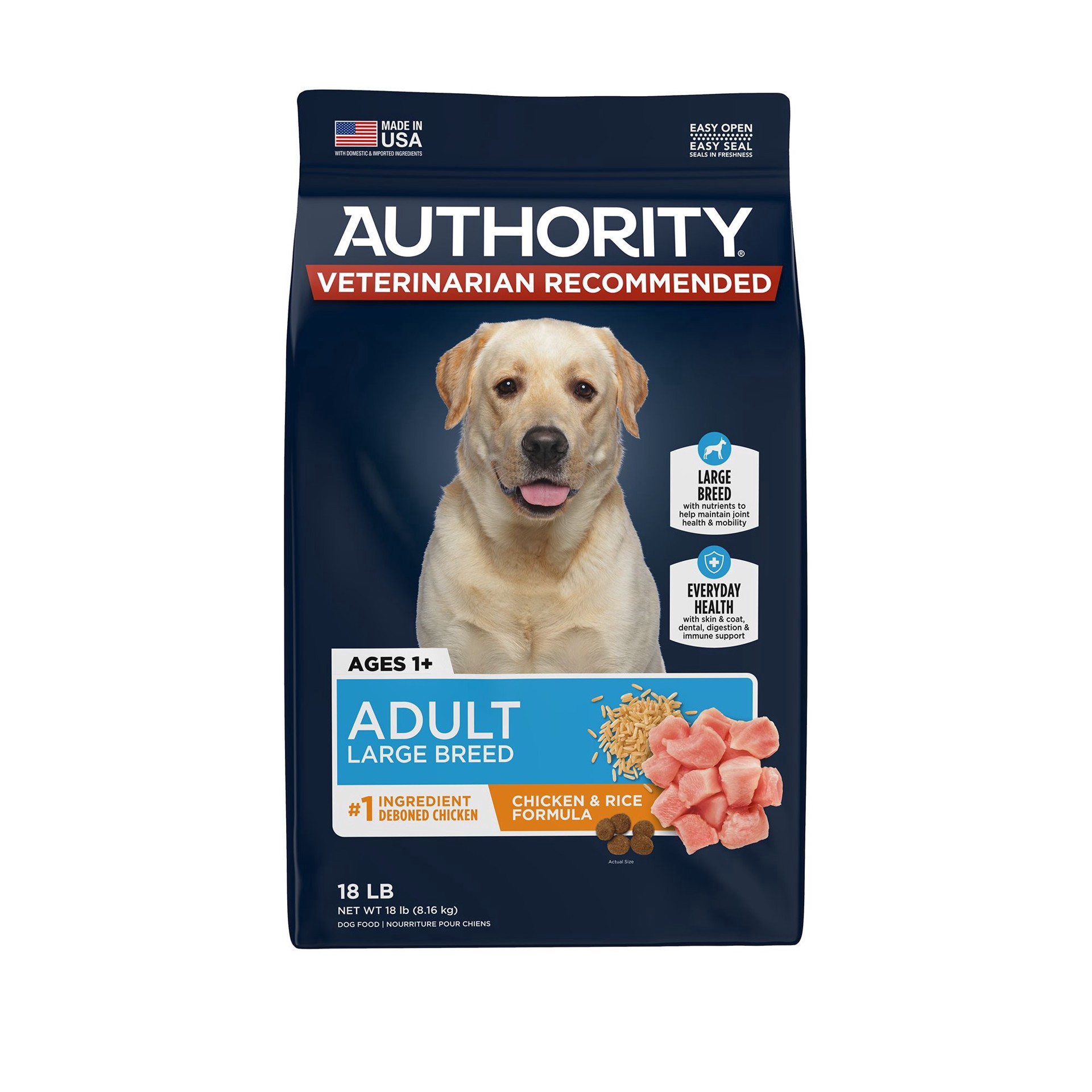 slide 1 of 1, Authority® Everyday Health Large Breed Adult Dry Dog Food - Chicken & Rice, 18 lb
