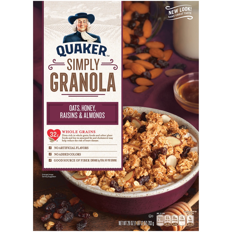 slide 2 of 3, Quaker Simply Granola Oats, Honey, Raisins, & Almonds, 28 oz
