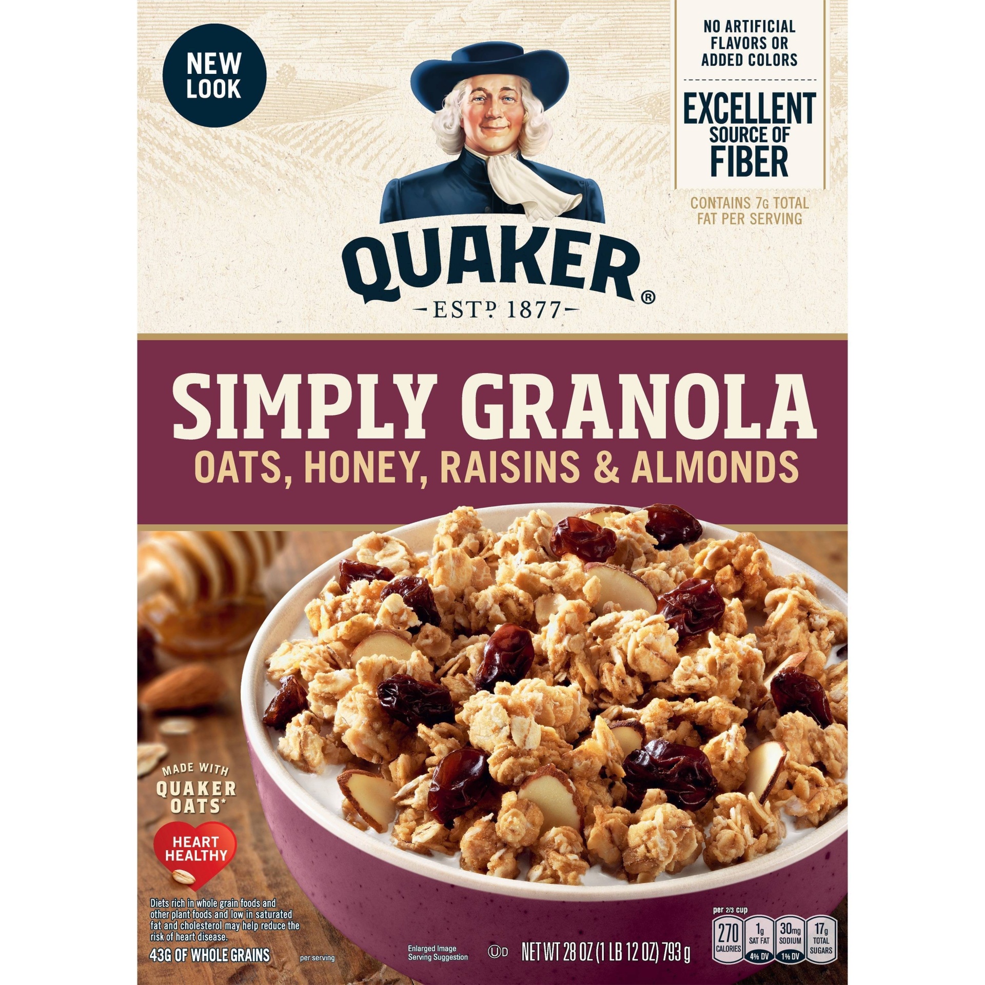 slide 1 of 3, Quaker Simply Granola Oats, Honey, Raisins, & Almonds, 28 oz
