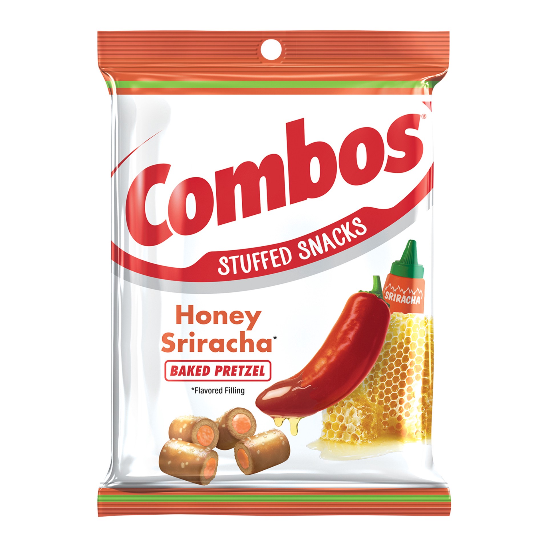 slide 1 of 2, COMBOS Honey Sriracha Pretzel Baked Snacks, 6.3-Ounce Bag, 6 oz