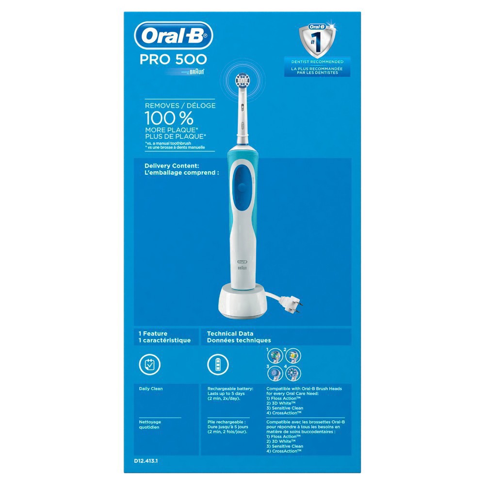 slide 13 of 39, Oral-B Pro 500 Precision Clean Electric Rechargeable Toothbrush, 1 ct