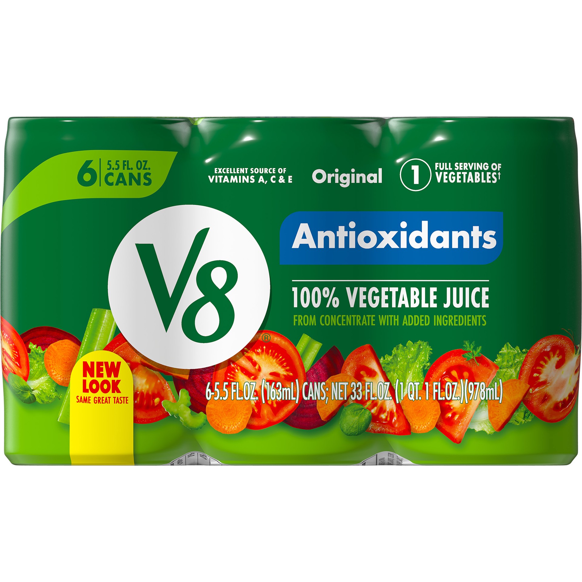 slide 2 of 5, V8 Antioxidants Original 100% Vegetable Juice, 5.5 fl oz Can (6 Pack), 33 oz