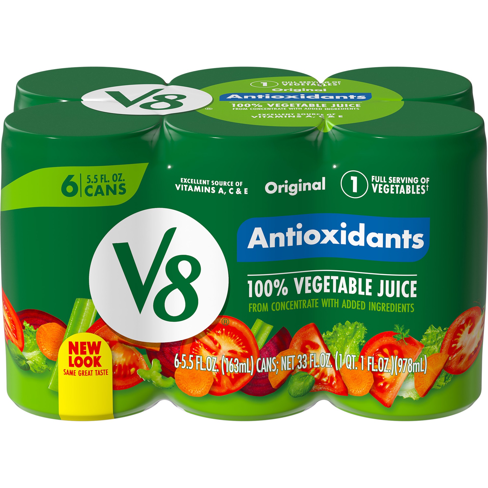 slide 1 of 5, V8 Antioxidants Original 100% Vegetable Juice, 5.5 fl oz Can (6 Pack), 33 oz