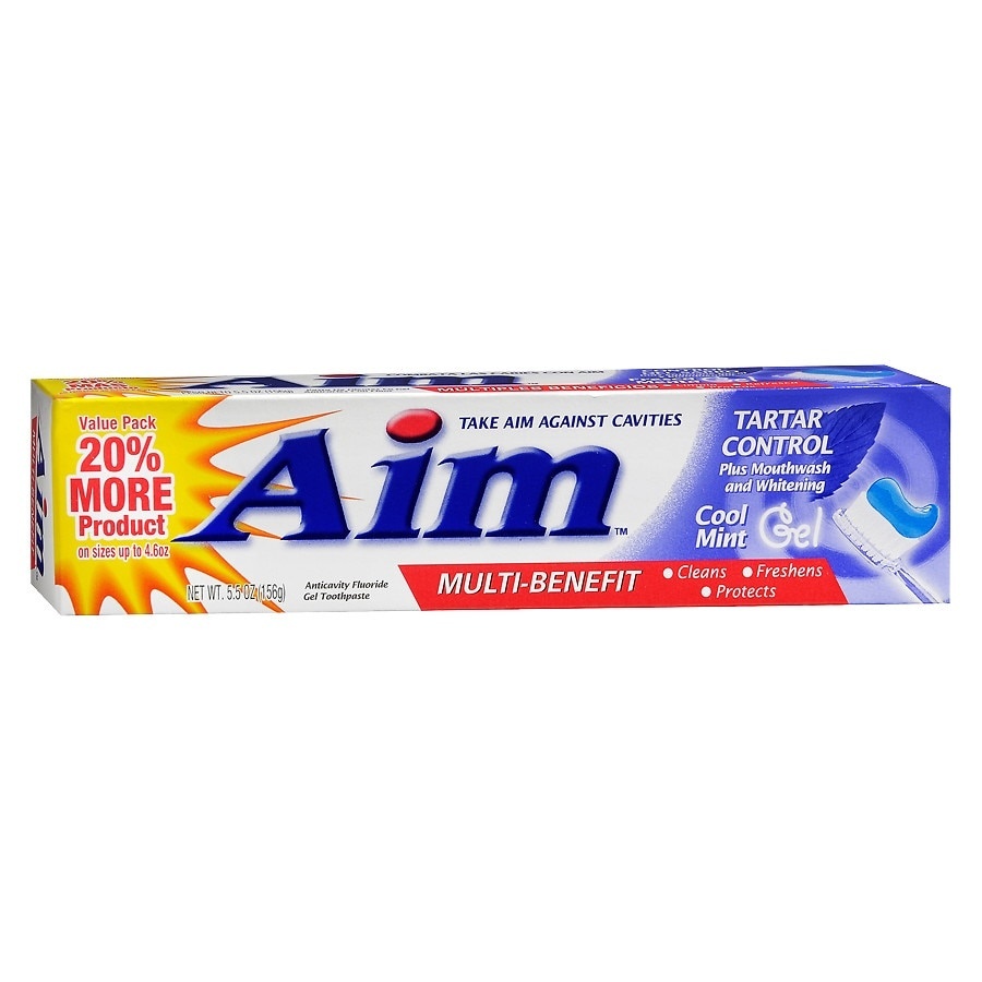 slide 1 of 1, Aim Multi-Benefit Tartar Control Cool Mint Gel Toothpaste, 5.5 oz