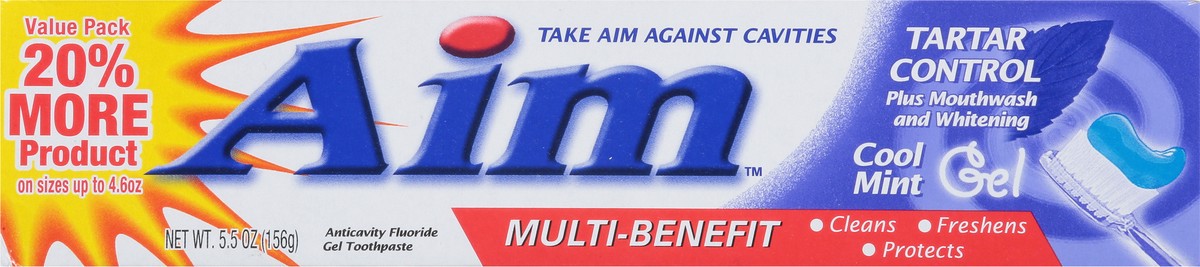 slide 5 of 9, Aim Tartar Control Plus Mouthwash & Whitening Anticavity Fluoride Toothpaste ,  5.5 oz, 5.5 oz