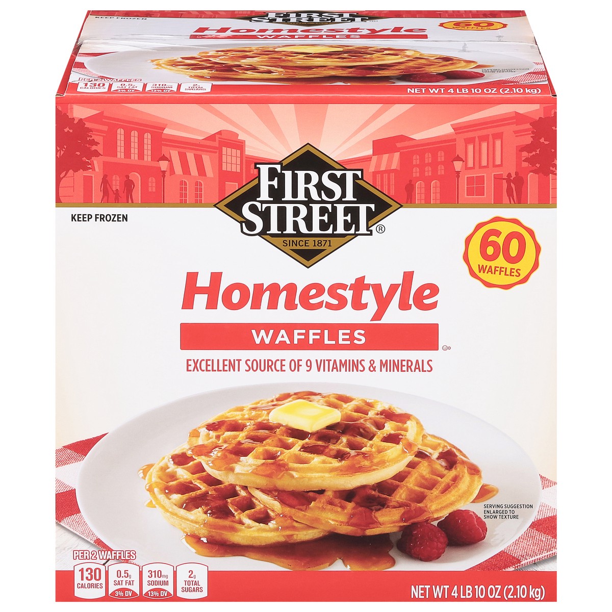 slide 4 of 4, First Street Homestyle Round Waffles, 60 ct