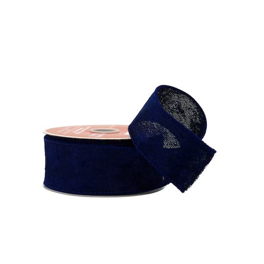 slide 1 of 3, 1.5" X 25ft. Navy Velvet Wired Ribbon By Celebrate It, 1.5 in x 25 ft