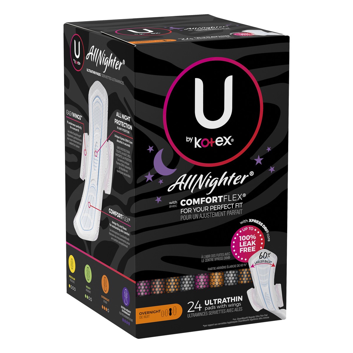 slide 2 of 9, U by Kotex CleanWear AllNighter Ultra Thin Overnight Pads with Wings - 24ct, 24 ct