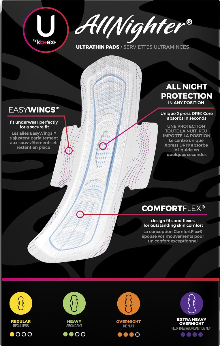 slide 7 of 9, U by Kotex CleanWear AllNighter Ultra Thin Overnight Pads with Wings - 24ct, 24 ct