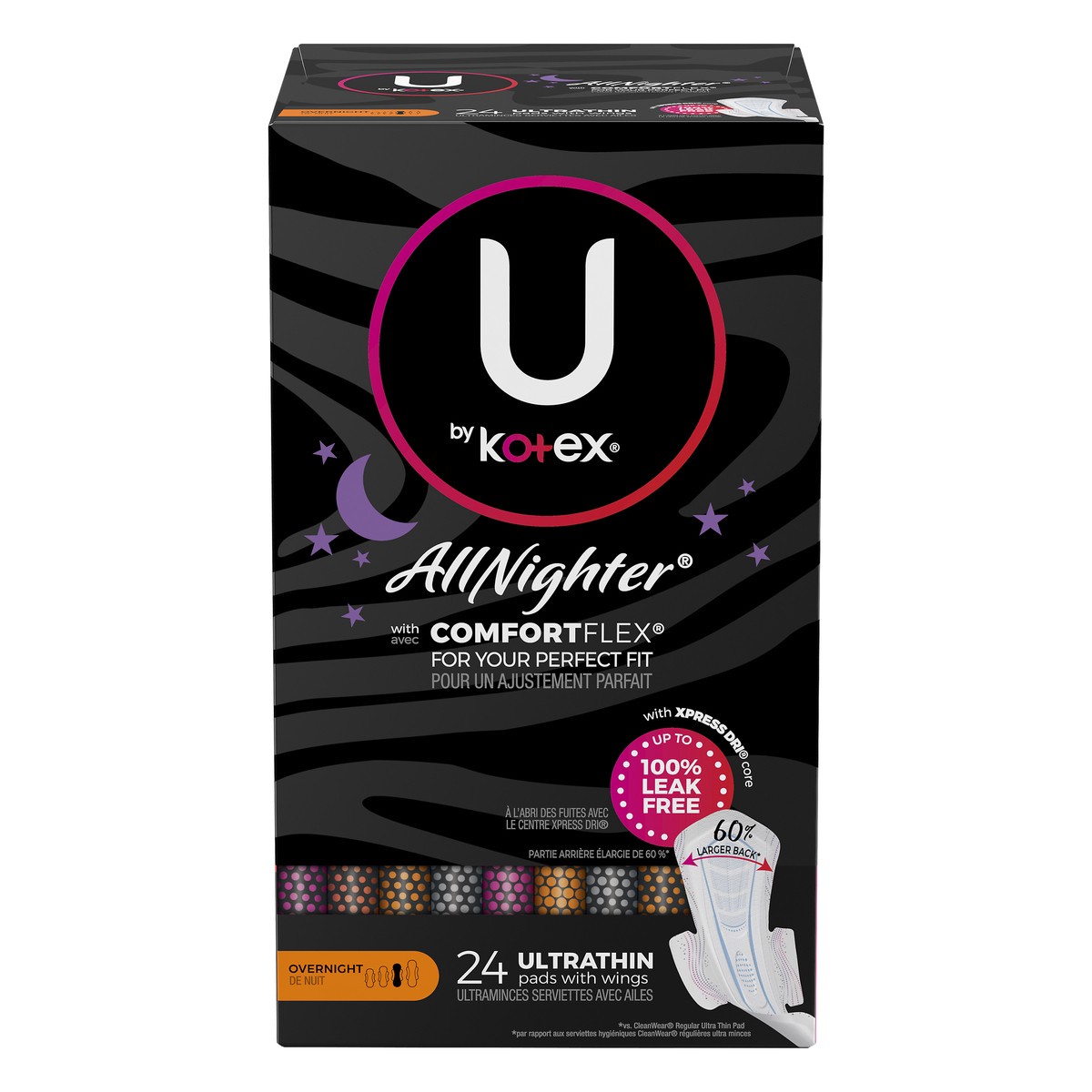 slide 1 of 9, U by Kotex CleanWear AllNighter Ultra Thin Overnight Pads with Wings - 24ct, 24 ct