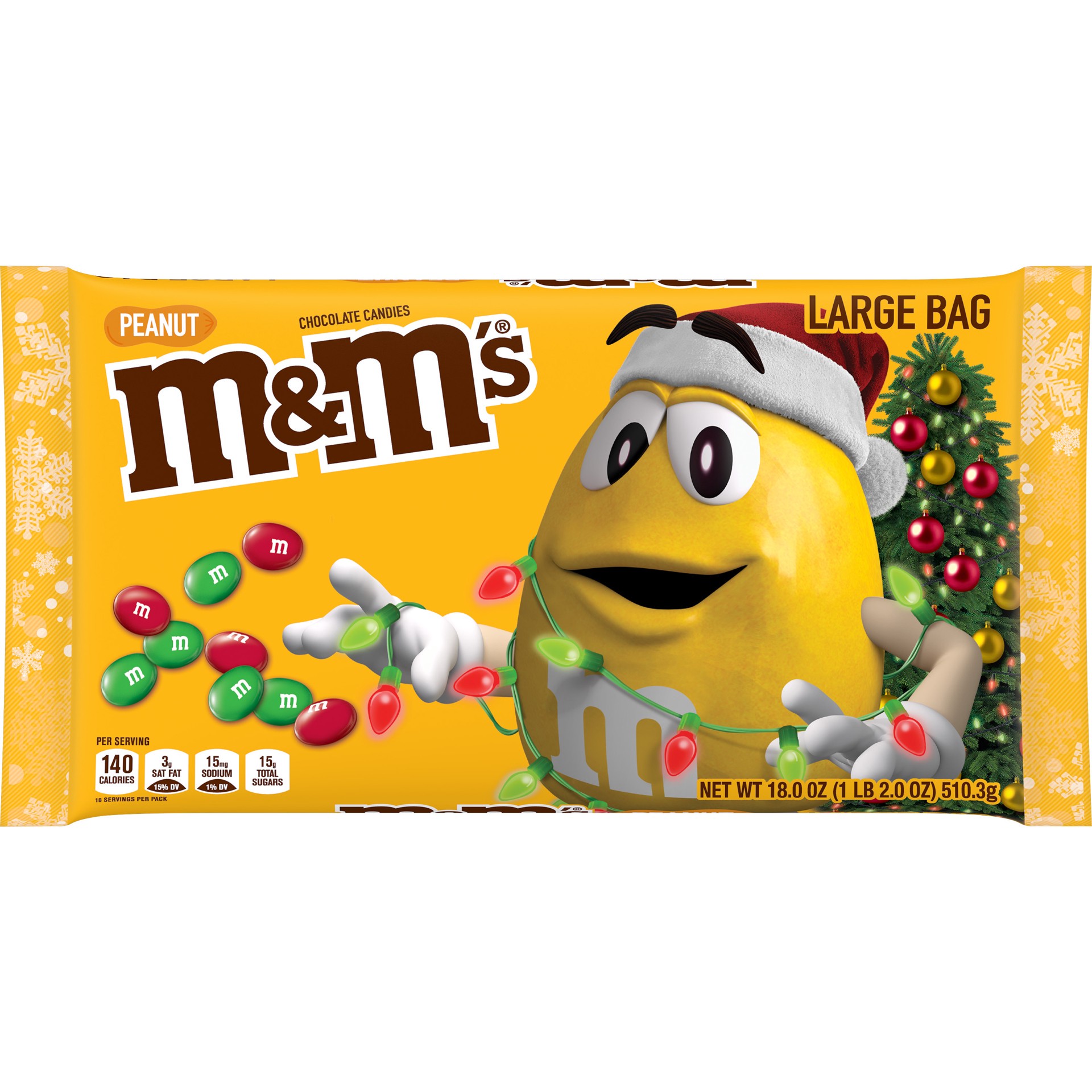 slide 1 of 4, M&M's Holiday Peanut Chocolate Candy Bag, 19.2 Ounce, 18 oz
