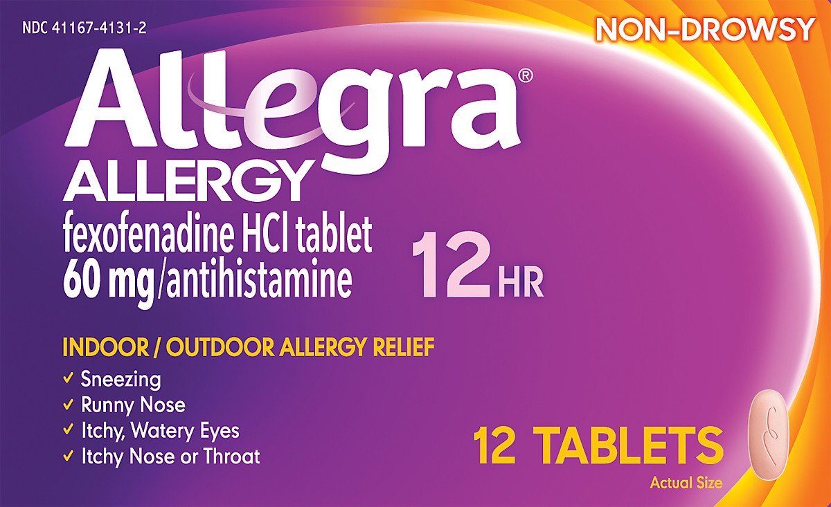 slide 1 of 10, Allegra Adult Non-Drowsy Antihistamine Tablets For 12-Hour Allergy Relief, 12 ct, 60 mg, 1 ct