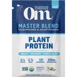 Om Mushrooms Om Master Blend Plant Protein Creamy Vanilla, 1 Single Serving Packet