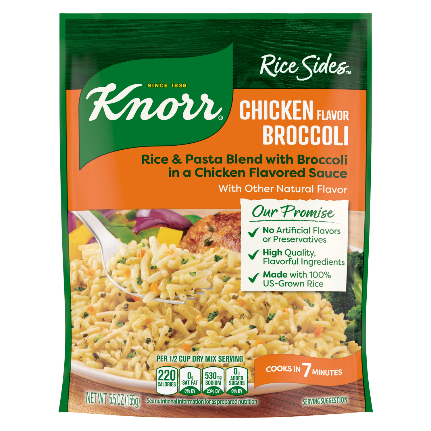 slide 5 of 7, Knorr Chicken Broccoli with Long Grain Rice and Vermicelli Pasta Rice Sides, 5.5 oz