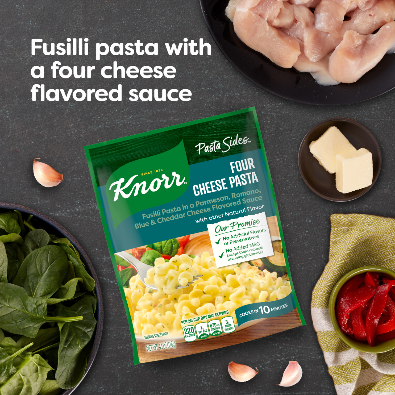 slide 5 of 5, Knorr Four Cheese Pasta Pasta Sides, 4.1 oz