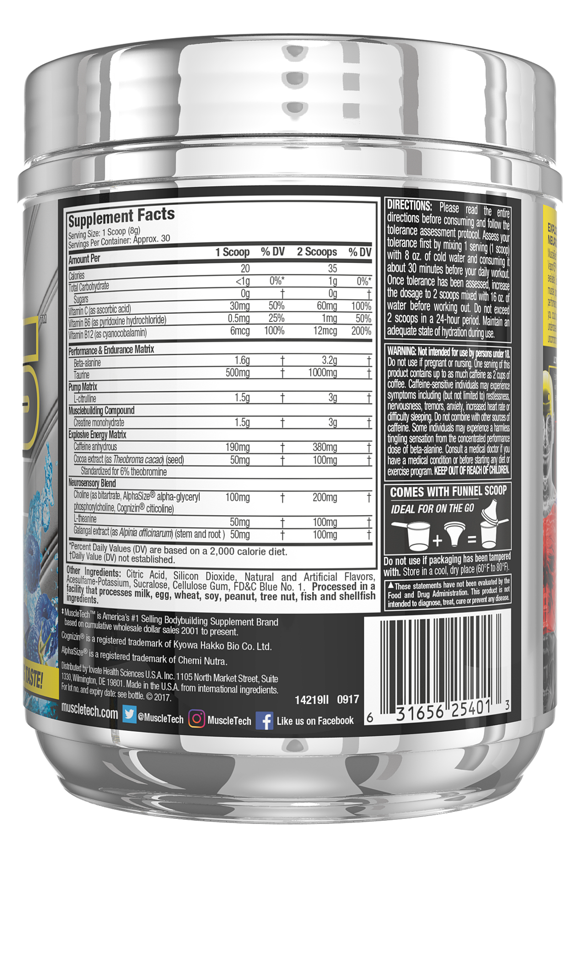 slide 2 of 3, MuscleTech Vapor X5 Next Gen Pre Workout Powder, Blue Raspberry, 9.6 oz