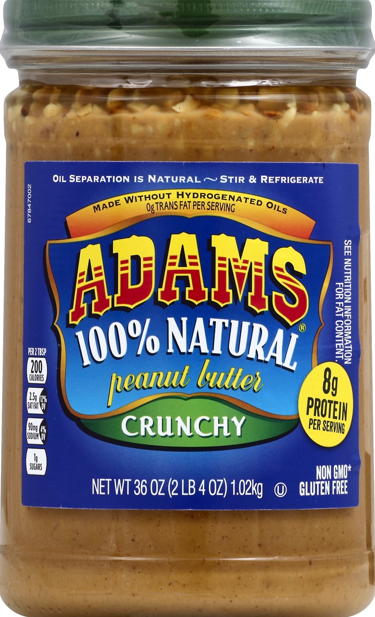 slide 2 of 7, Adams 100% Natural Peanut Butter Crunchy, 36 oz