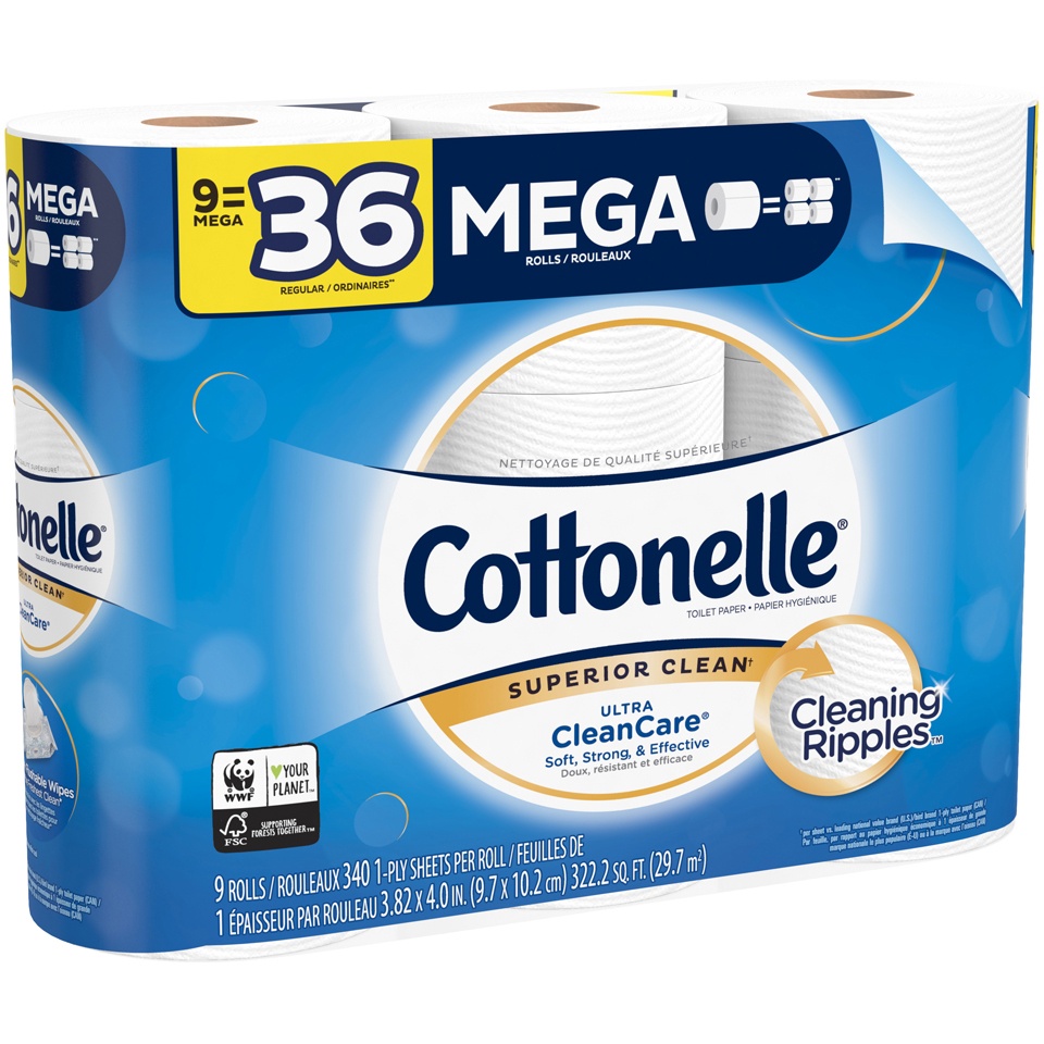 slide 2 of 3, Cottonelle ultra clean toilet paper, 9 rolls / 2280 sheets