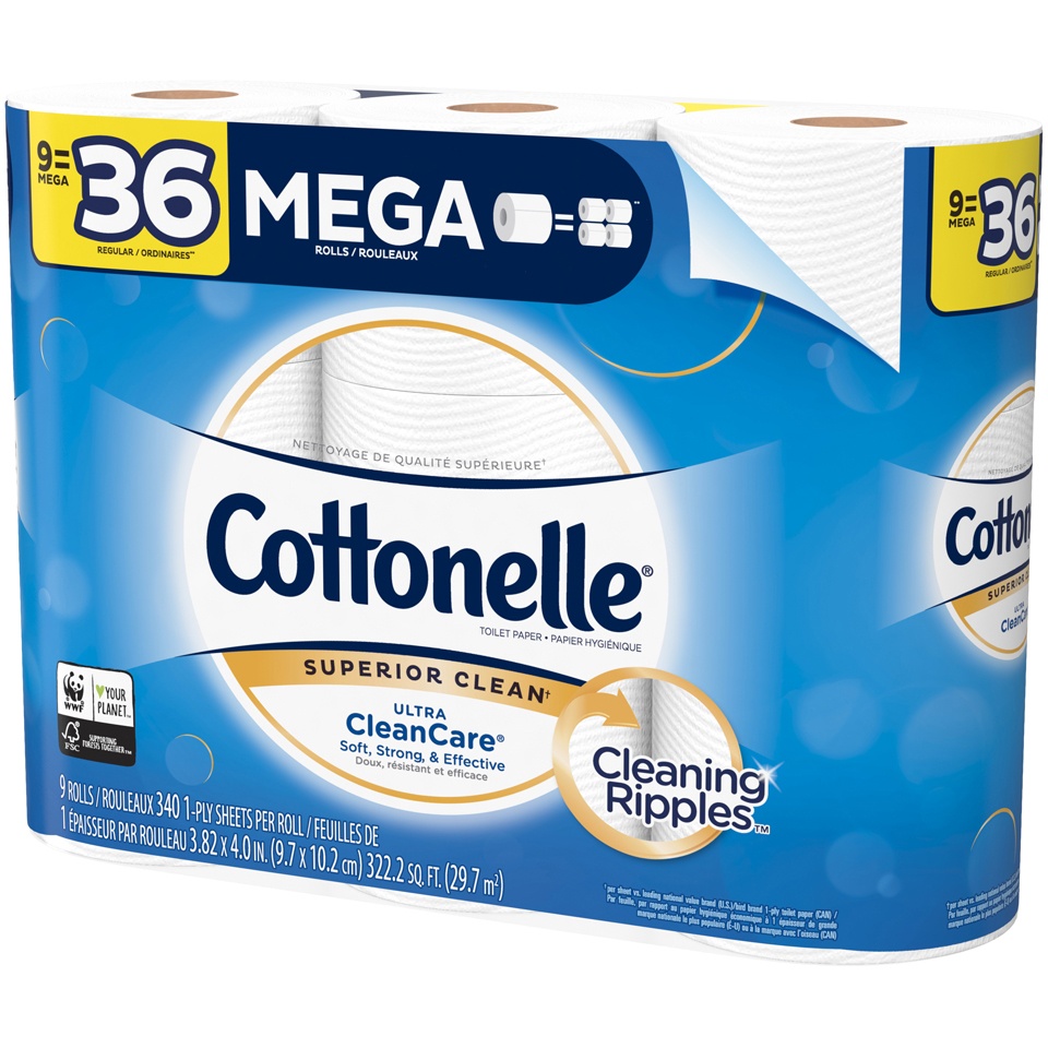 slide 3 of 3, Cottonelle ultra clean toilet paper, 9 rolls / 2280 sheets