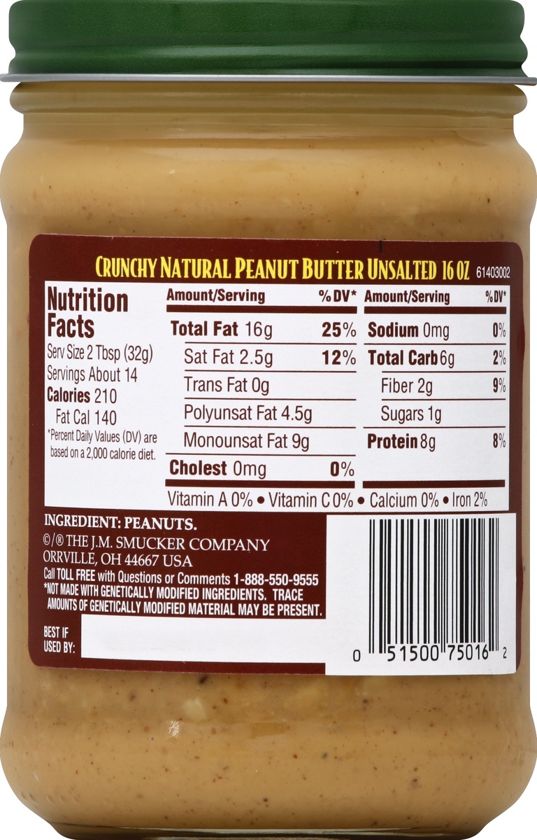 slide 2 of 7, Adams 100% Natural Unsalted Crunchy Peanut Butter, 16 oz
