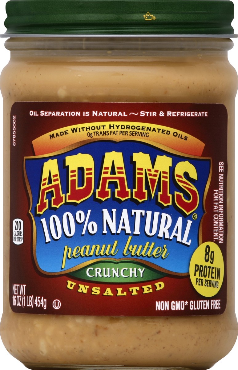 slide 4 of 7, Adams 100% Natural Unsalted Crunchy Peanut Butter, 16 oz