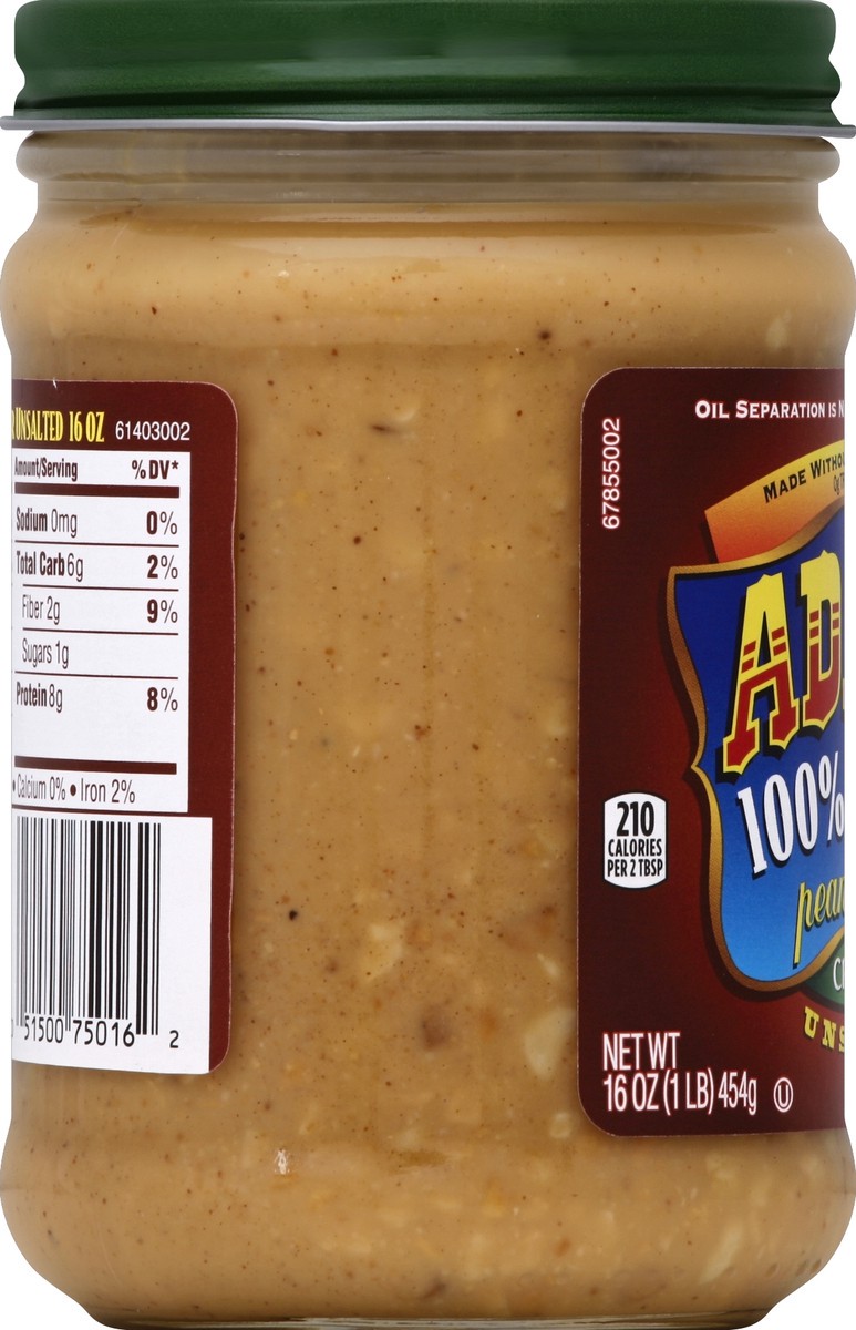 slide 5 of 7, Adams 100% Natural Unsalted Crunchy Peanut Butter, 16 oz