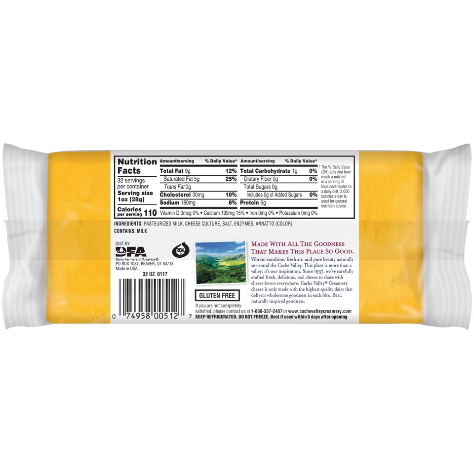 slide 2 of 2, Cache Valley Sharp Cheddar Cheese, 32 oz
