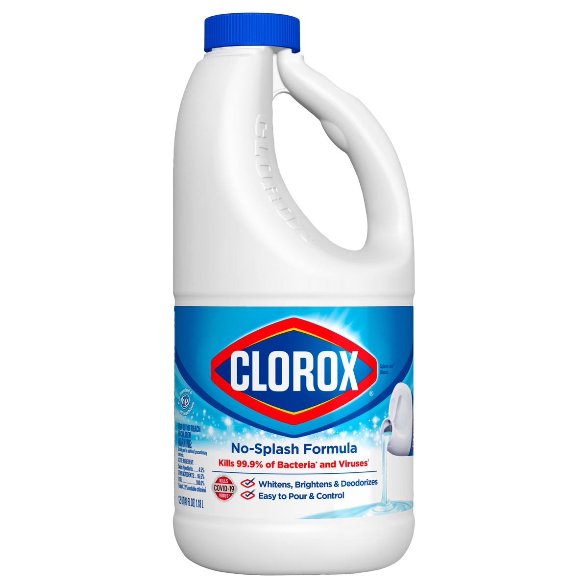 slide 1 of 5, Clorox Splash-Less Regular Bleach, 1.25 qt