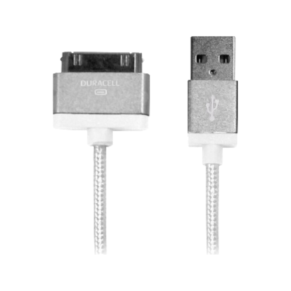 slide 1 of 2, Duracell Sync-And-Charge Fabric Cable, Usb-To-30-Pin, 10', White, Le2185, 1 ct