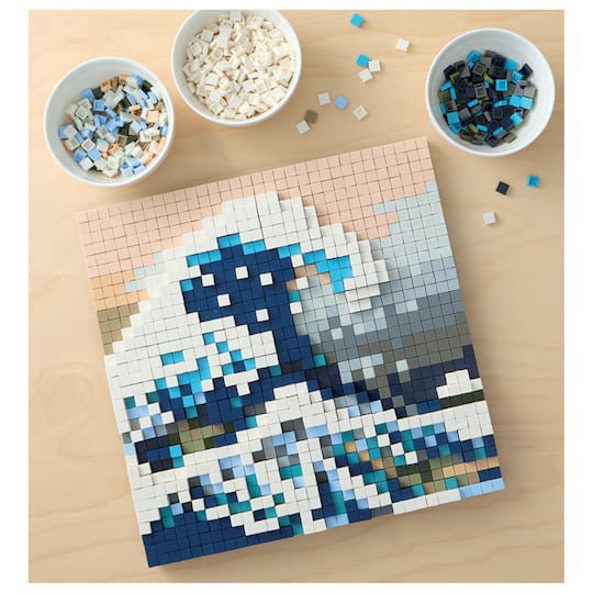 slide 1 of 6, 10" X 10" The Great Wave Pixelated Brick Art Kit By Make Market, 10 in x 10 in