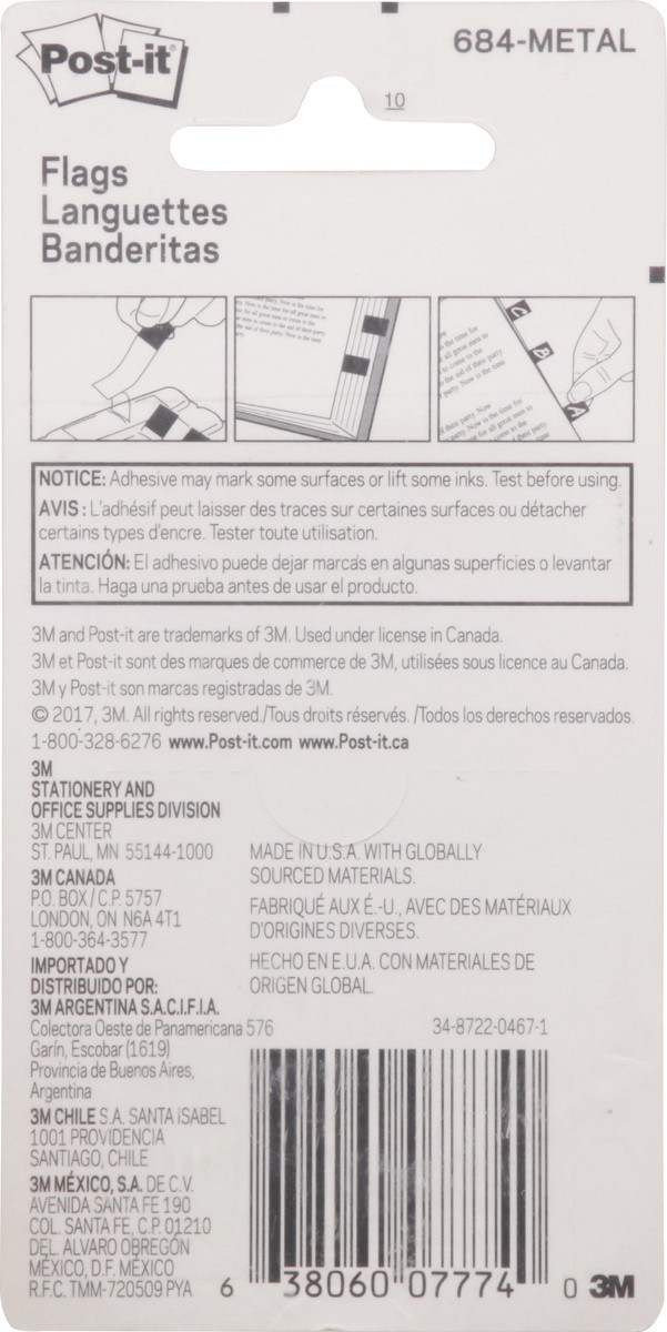 slide 4 of 12, Post-it Printed Flags, Metallic 100 Flags, 5 ct; .47 in. x 1.7 in. (11.9 mm x 43.2 mm)