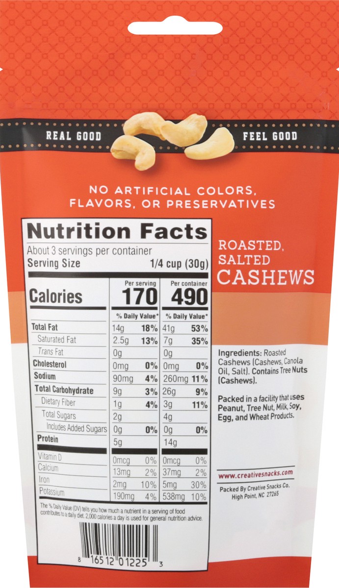 slide 13 of 13, Creative Snacks Roasted Salted Cashews 3 oz, 3 oz