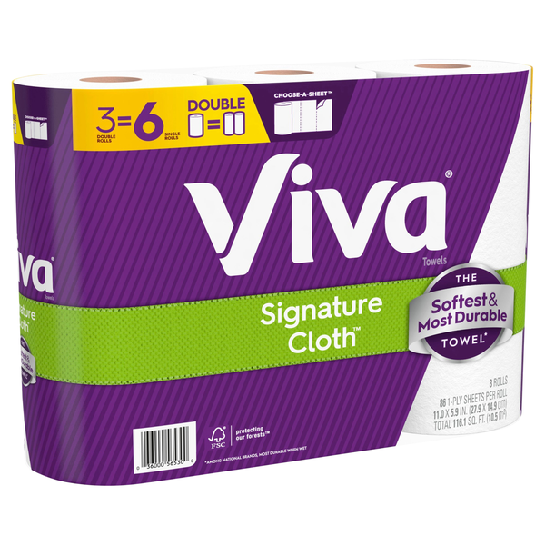 slide 1 of 1, Viva Signature Cloth Paper Towels, 3 Double Rolls, 86 Sheets per Roll, 3 ct